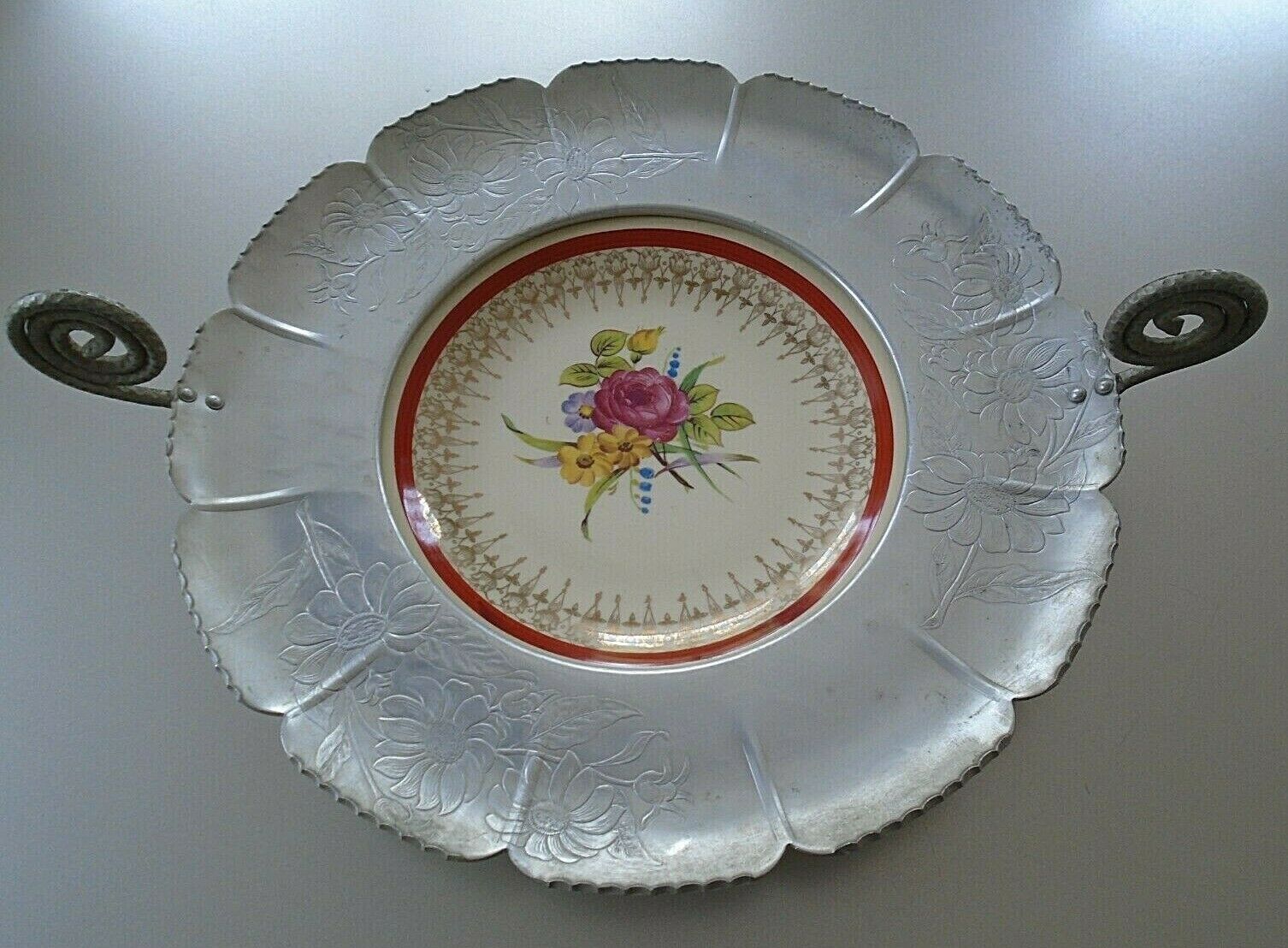 Vintage Paden City Pottery China & Farber & Shlevin Hand Wrought Serving Tray