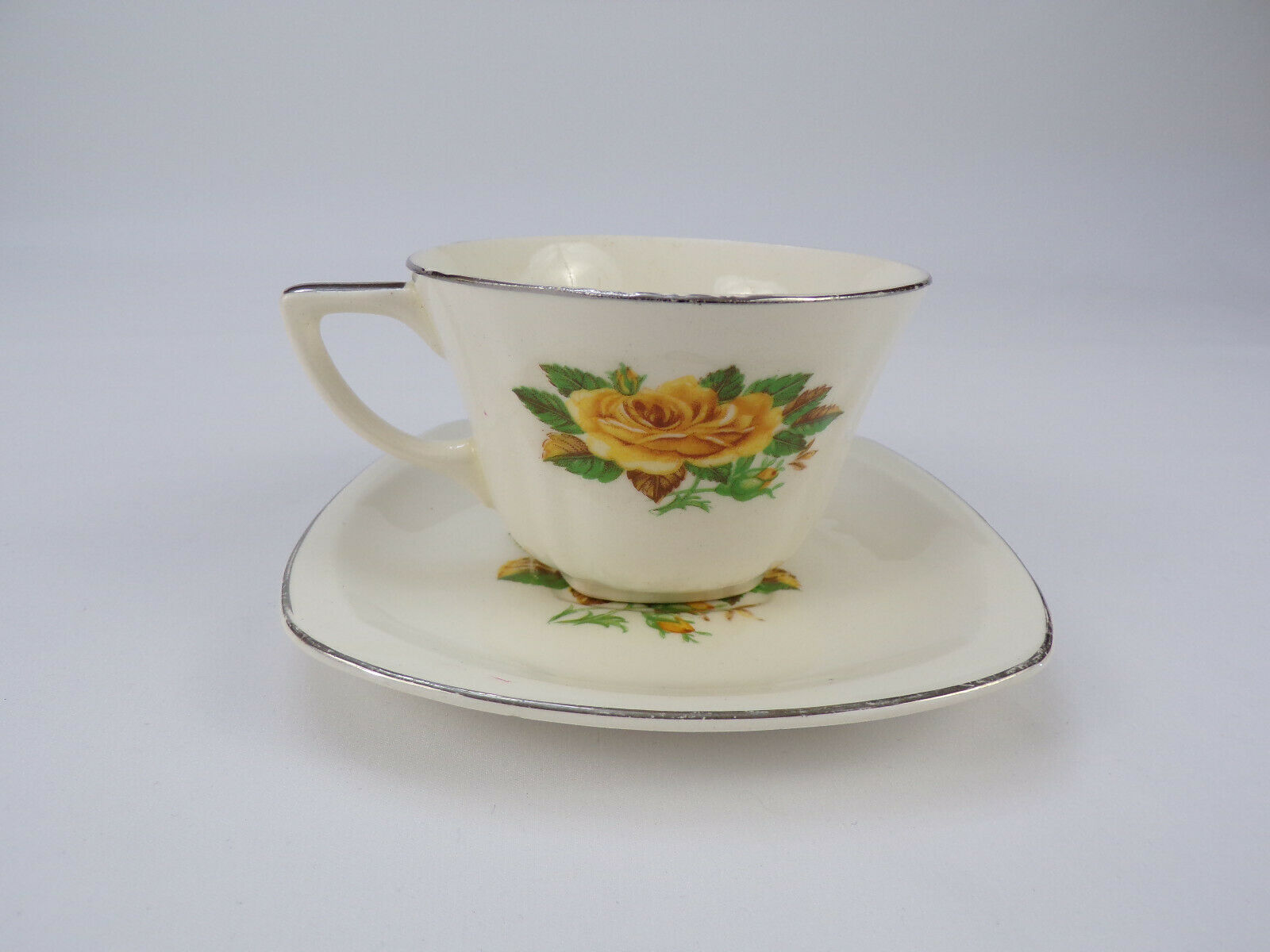 Vintage Paden City Pottery H-49 Cup & Saucer Set Yellow Rose Rare Pattern/shape