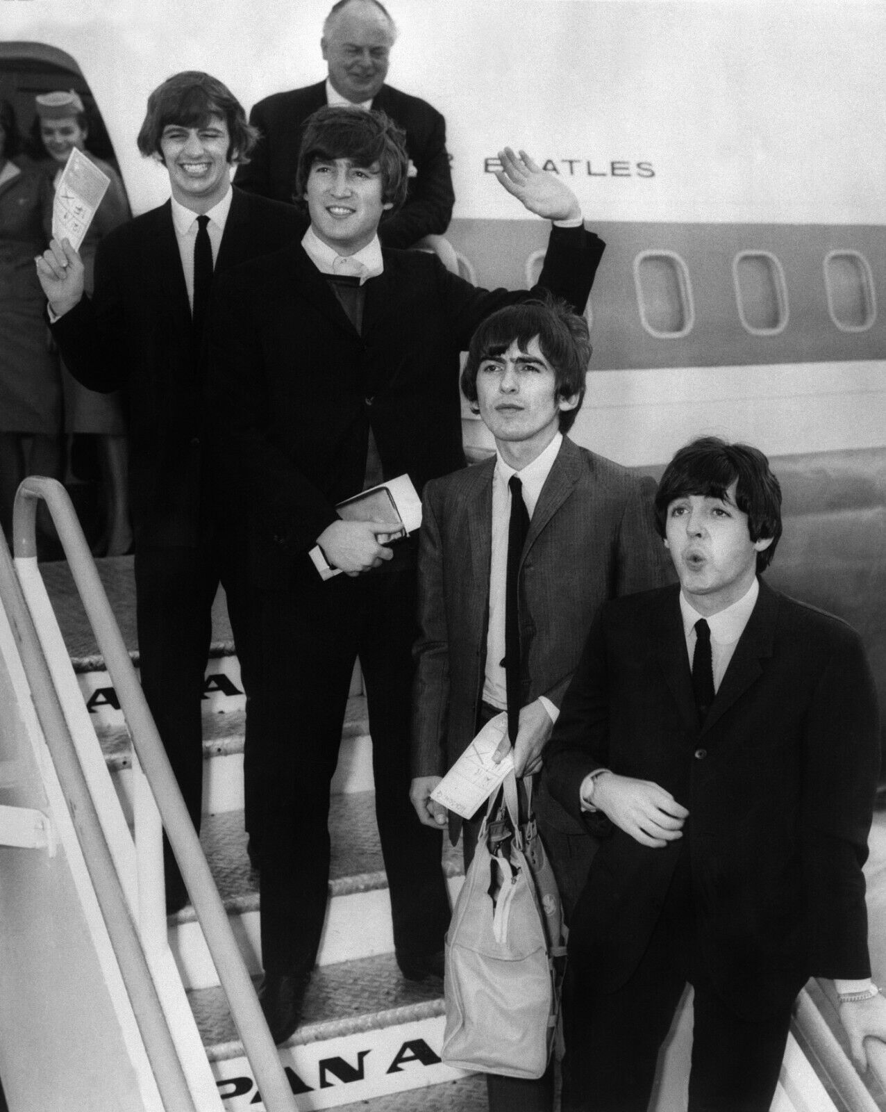Beatles Landing In New York On Pan American Air B&w Photograph Sharp Details