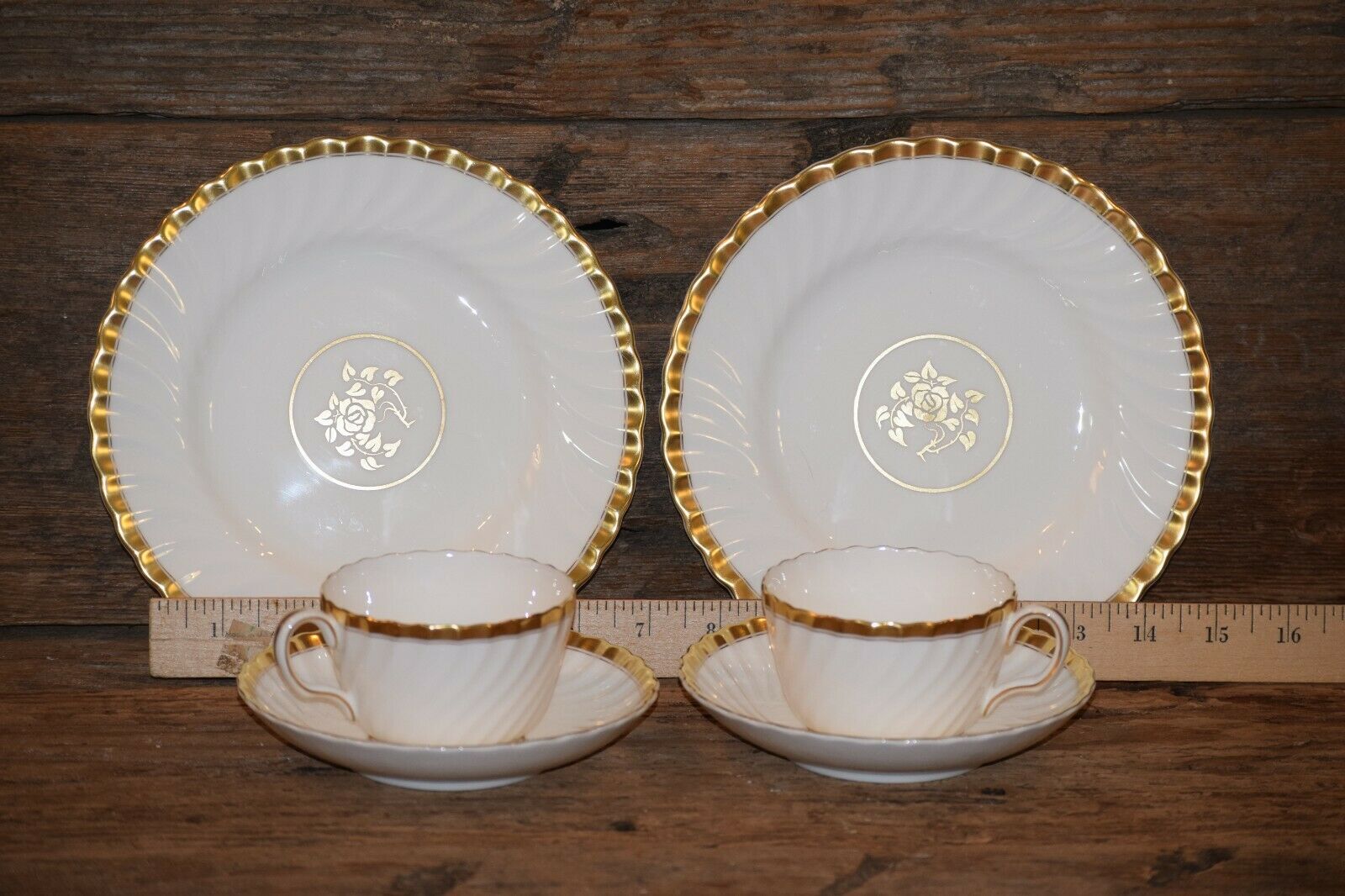 Minton Gold Rose Tea For Two Set And Two 6" Plates