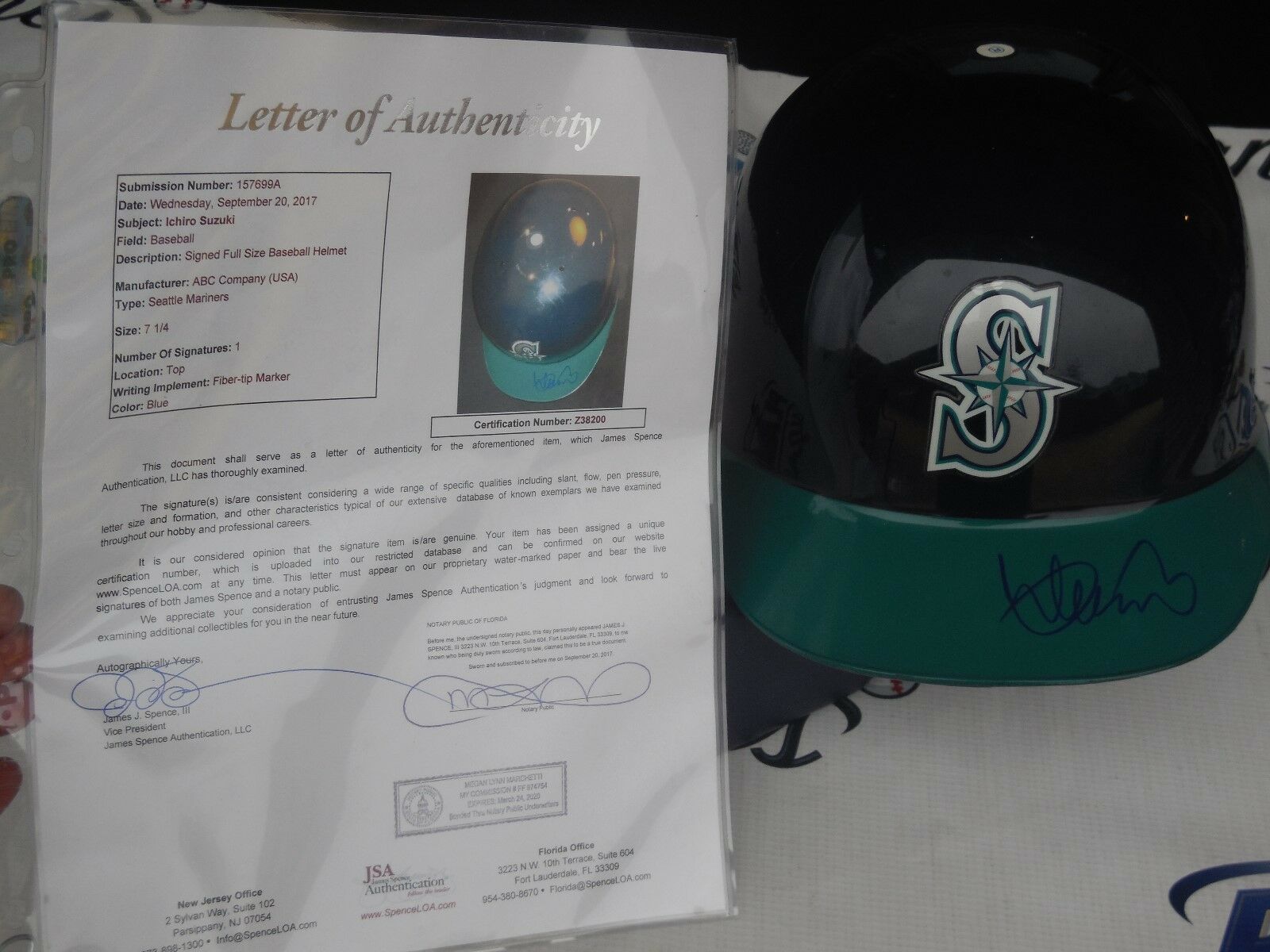 Ichiro Suzuki Signed Seattle Mariners Full Size Authentic Helmet Jsa Loa Coa
