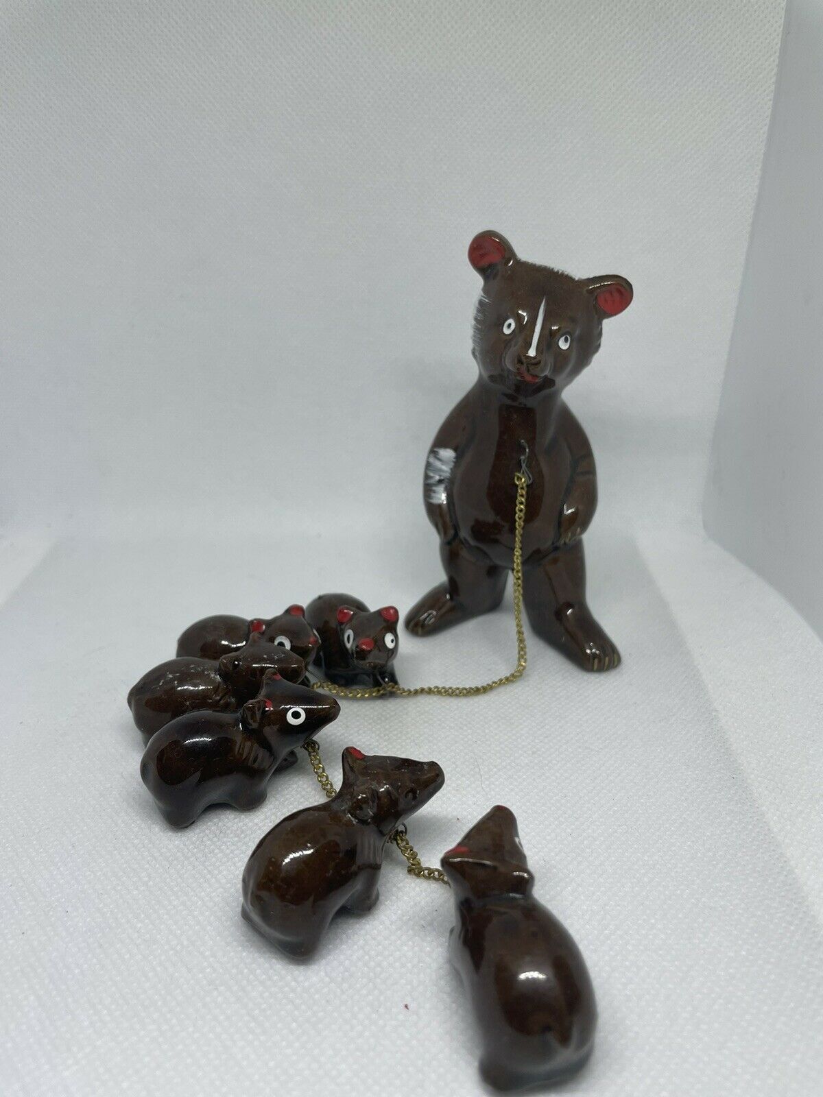 Vintage Porcelain Mama Bear Chained To 6 Babies