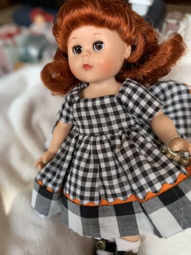 1988 Ginny Doll Black & White Checked Dress Auburn Hair