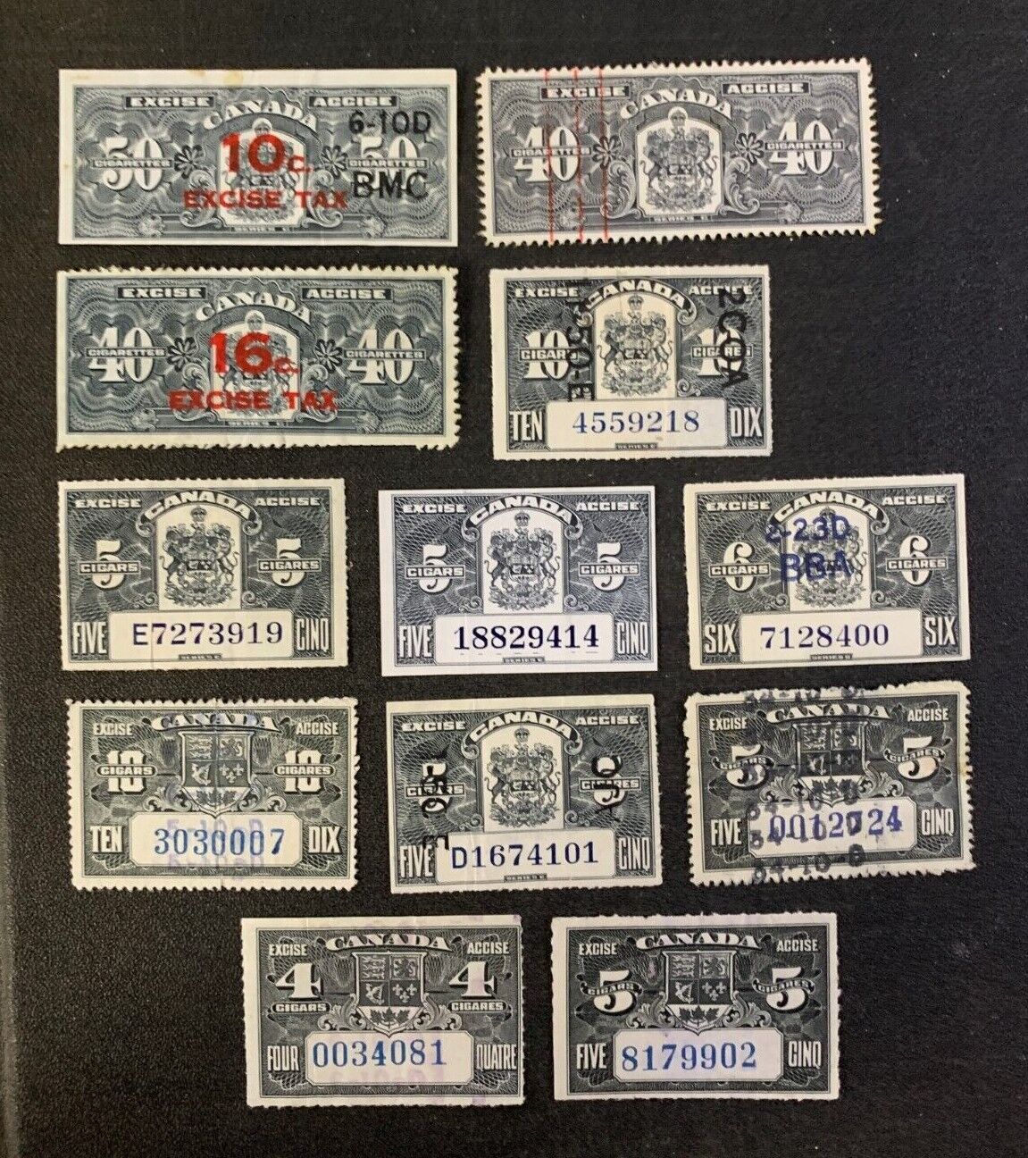 Canada Tobacco Stamps Used With Some Condition Issues