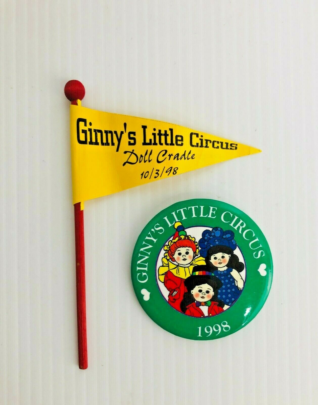 Ginny's Little Circus Promotional Button And Flag 1998 Vogue