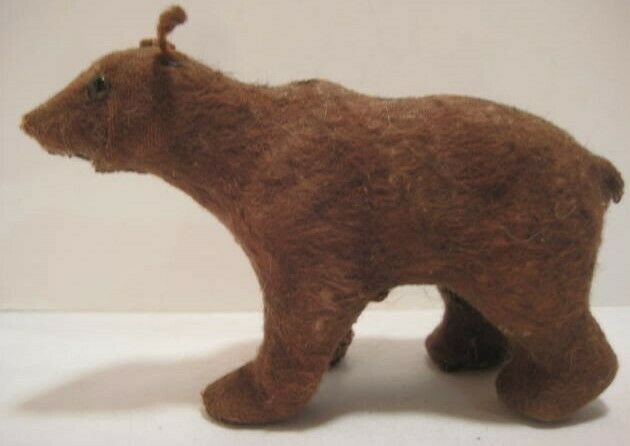 Old German Composition Felt Covered Brown Bear W/ Glass Eyes For Village Or Zoo