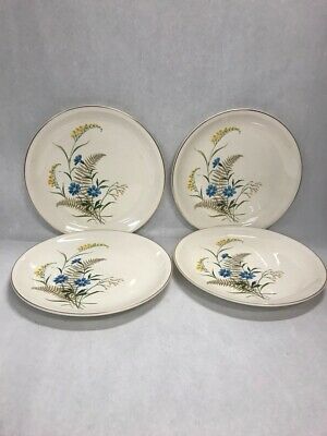 4 Bluebell Paden City Pottery Mid Century Modern Dinner Plate Usa A56 Oven Proof