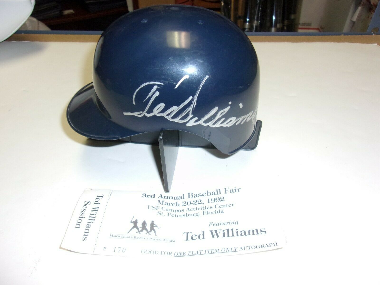Ted Williams Boston Redsox W/show Ticket W/coa Signed Mini Helmet