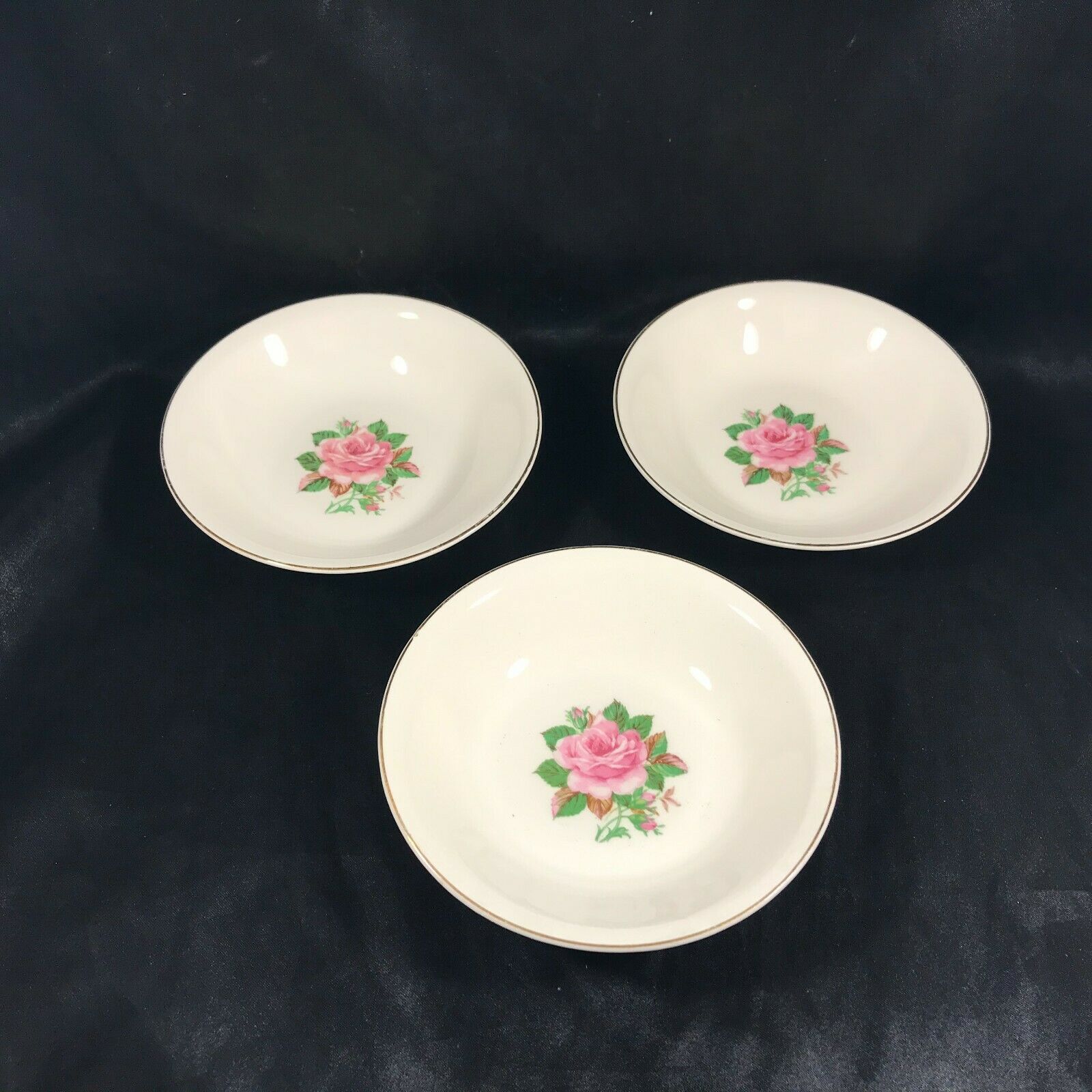 Set Of 3 Vintage Paden City Pottery Rose Pattern Berry Bowls